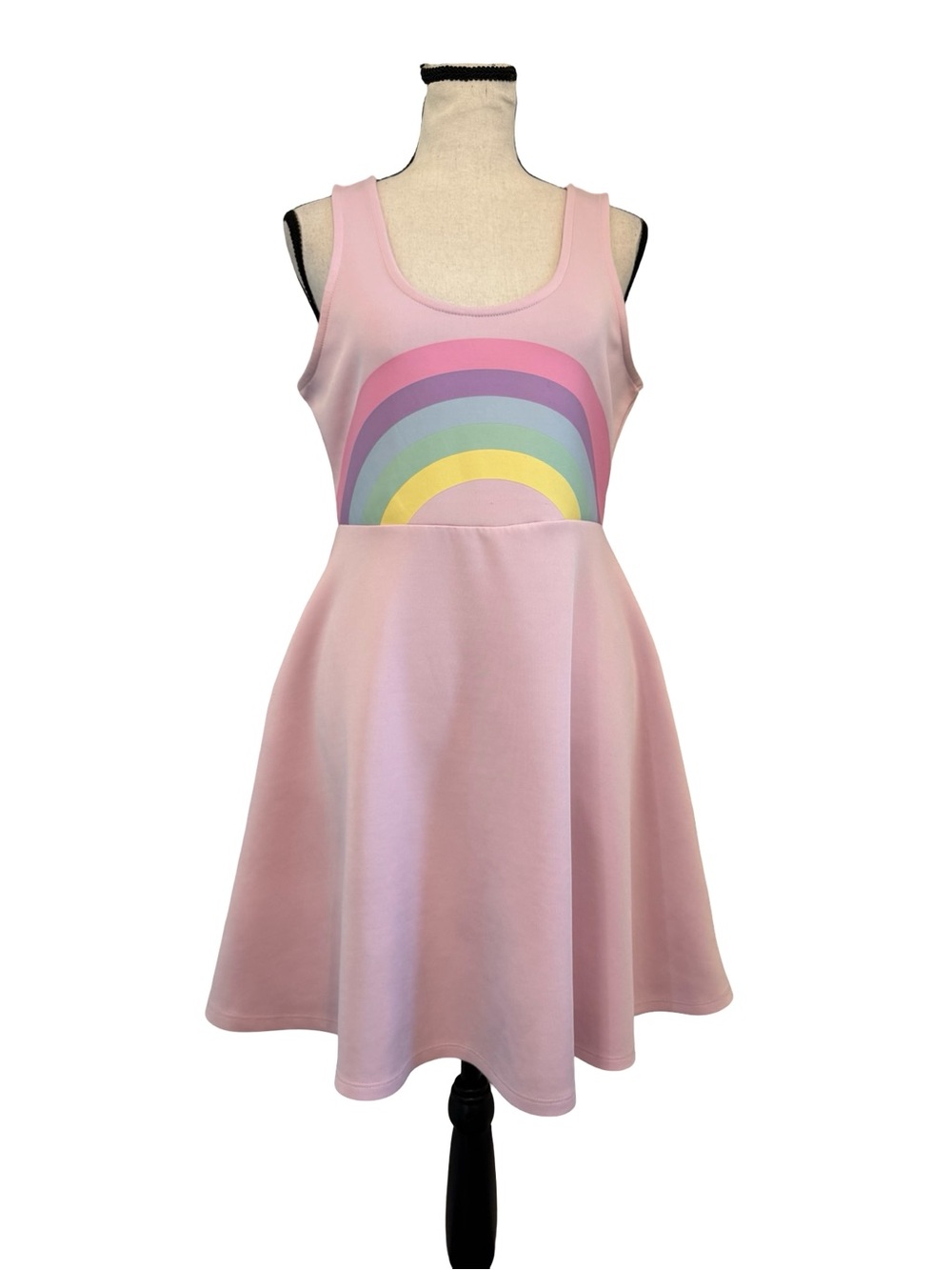 Sweet Society Pink Rainbow Fit & Flare Skater Dress Sleeveless Pockets M